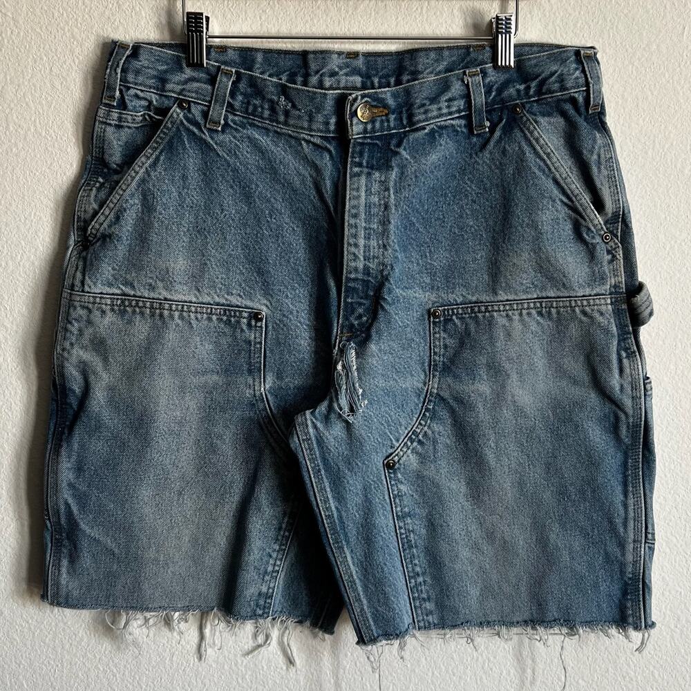 Carhartt denim blue jean double knee work wear carpenter shorts